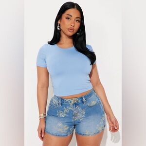 Fashion Nova Jaslynn Double Lined Cropped Baby Tee - Blue M